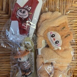 Cute labubu Monster Plush spa headband, hair clip and Keychain Set